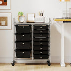 Giantex 12 Drawer Rolling Cart with Drawers, Storage Organizer Cart for Classroom Office School Teacher, Mobile Drawer Cart for Tools, Crafts, Small Printer, Black