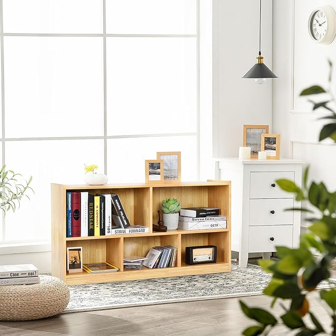 Tangkula 5 Cube Bookcase, 2 Tier Wooden Storage Open Bookshelf, Multipurpose Display Storage Cabinet for Living Room, Bedroom, Hallway, Kid's Playroom, Reading Nook (Yellow)