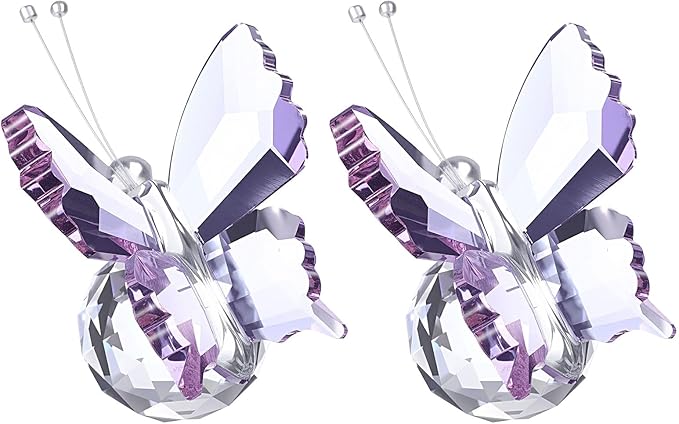 PATIKIL 2 Pcs Butterfly Crystal Paperweight, 75mm / 3 Inch Crystal Paperweight Paper Weight for Home Office Desktop Table Decor Wedding Party Jewelry Ornaments, Purple