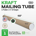 IDL Packaging Cardboard Mailing Tube, 4" x 48" with Plastic Caps - USA-Made USPS Approved Poster Tube for Documents & Blueprints - Reinforced Mailing Cylinders for Shipping & Storage