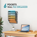 SUPEASY Wall File Organizer Mesh Office Mail Holder, Hanging Wall Organizer Magazine Rack for Office Black, 6 Tier