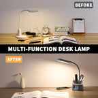Led Desk Lamp for Home Office, Touch Table Lamp with USB Charging Port, 3 Color Modes Stepless Dimmable Reading Light, Gooseneck Lamp for Dorm Room, Bedside Study Light with Clock,Adapter Include