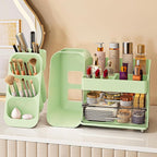 KQJS Makeup Organizer with Drawers,Large Capacity Countertop Organizer for Vanity,Bathroom and Bedroom Desk Cosmetics Organizer,Easy To Storage Skincare,Brushes,Lotions,Lipstick (Green)