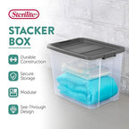Sterilite 12-Pack Modular Stacker Box, Durable Clear Plastic Storage Bins with Latching Lids, 108 Quart - Stackable Organizing Container Boxes for Closet, Bathroom, and Office