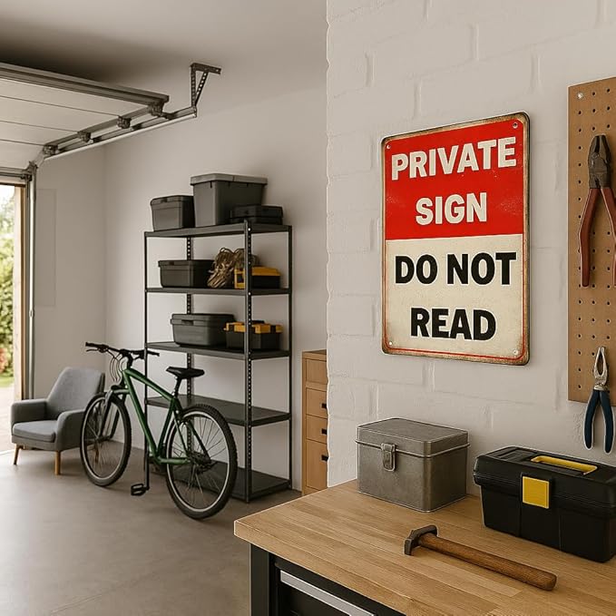 Funny PRIVATE SIGN DO NOT READ Tin Sign – 12x8 Inch Vintage Metal Wall Decor for Bedroom, Office, Man Cave, Dorm or Bar (NOread)