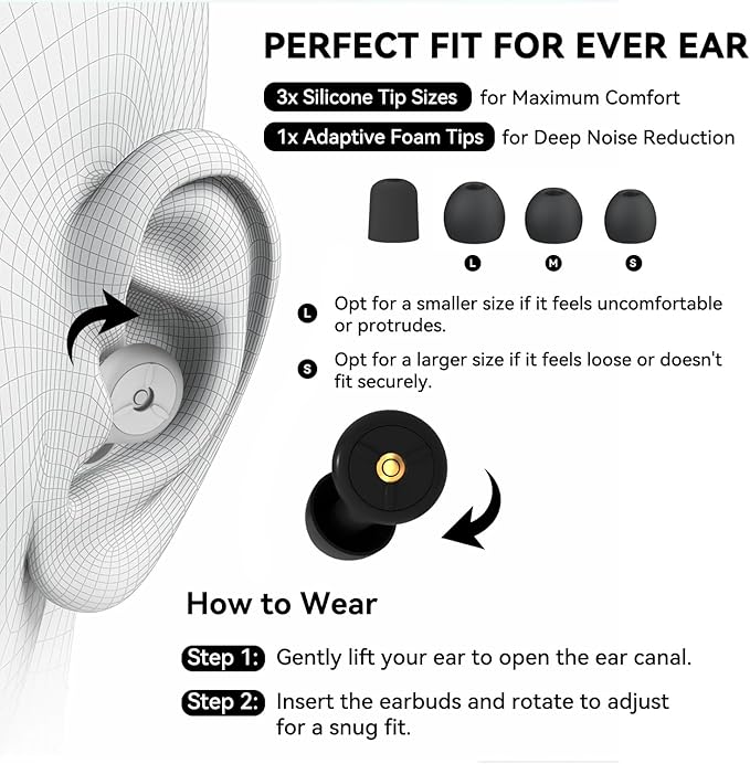 AuralProtek Ear Plugs for Sleeping Noise Cancelling, 24-30dB Ear Plugs for Noise Reduction, Hearing Protection, Silicone Soft Reusable EarPlugs for Sleep, Concert, Focus with Case & 4 Pair Eartips