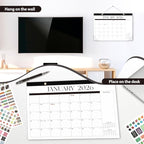 Desk Calendar 2026, Monthly Desktop Large Calendar (Jan 2026 - Jun 2027) 17" x 12" Desk Wall Planner for Family Teacher School Office Supplies, Black-White