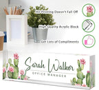Custom Name Plate for Desk - Desk Name Plate Personalized - Office Desk Accessories - Employee Teacher Appreciation Gifts for Coworkers - Acrylic Cactus Office Desk Decor - Office Gifts for Women Men