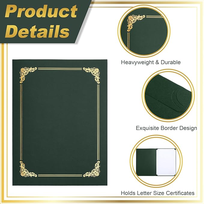 Fainne 120 Packs Certificate Holders Bulk, Diploma Covers Gold Foil Border, Document Covers for Letter Size 8.5x11 Award Certificates, Cardstock, Document Papers, Paper Card Stock(Green)