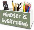 XPH Green Inspirational Pen Pencil Holder Organizer for Desk, Inspirational Gifts for Women, Mindset Is Everything Motivational Wooden Box Sign for Home Office Desk Tabletop Decorations