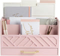 BLU MONACO Pink Wooden Desk Organizer With Storage Drawer and Gold Handle | Desktop Mail Sorter and Stationery Holder for Home Office | 4.6” x 12.4” x 7.5” Multi-Compartment Accessory Organizer