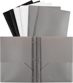 JAM PAPER Plastic Color POP Folders - 2 Pocket Durable Folders with Metal Prongs Fastener Clasps - Assorted Business Colors - 6/Pack