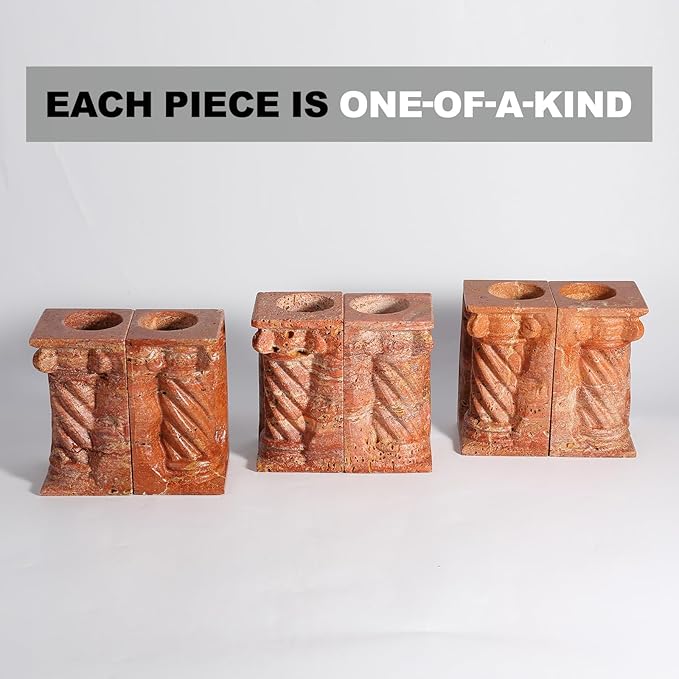 Decorative Roman Column Book Ends & Vase - Heavy Duty Marble Book Ends for Heavy Books, Vintage Home Office Decor, Dual Use as Flower Vase, Natural Stone Bookends for Shelves (2PC, Red)