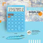 CATIGA 12 Digit Desktop Calculator Basic Desk Calculator with Large LCD Display, Big Buttons, 4 Function, Solar and Battery Dual Power, for Office, School, Home, SD-1292 Blue