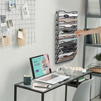 BOHDK Wall File Organizer, 10 Tire Hanging File Folder Mail Organizer, Vertical Mesh Metal Door/Wall Mount Hanging File Holder, Paper Document Magazine Rack with Hooks for Home Office Black