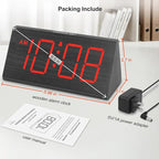 DreamSky Wooden Digital Alarm Clocks for Bedrooms - Electric Desk Clock with Large Red Numbers, USB Port, Battery Backup Alarm, Adjustable Volume, Wood Décor, Dimmer, Snooze, DST (Adapter Powered)