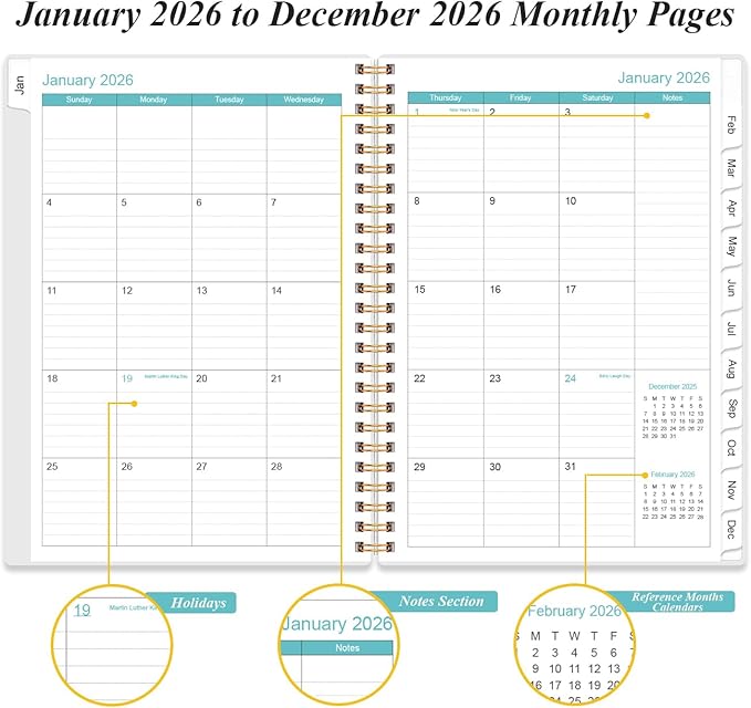 2026 Daily & Monthly Planner - One Page Per Day, Daily Planner from January 2026 to December 2026, Planner 2026 with 12 Monthly Tabs, 6.4" x 8.5", Rose Flower