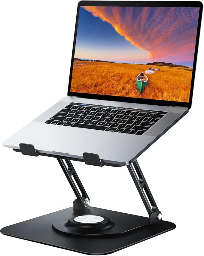 JOYEKY Laptop Stand for Desk, Adjustable Computer Stand with 360° Rotating Base, Ergonomic Laptop Riser for Collaborative Work, Foldable & Portable Laptop Stand, fits for All 10-16" Laptops