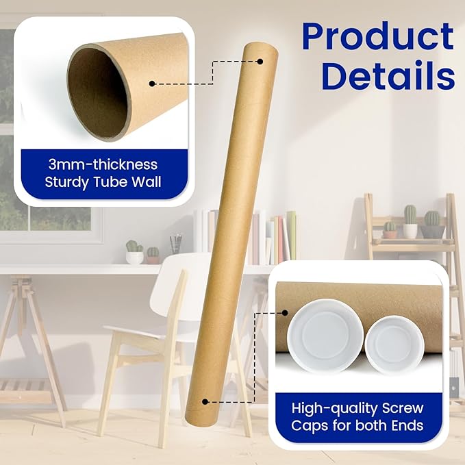 SEEYAURO 4-Pack Mailing Tubes with Caps, Kraft Paper Cardboard Storage Tubes for Shipping, Prints, Documents, Crafts & Golf Clubs (4in*35in, 3in*35in)