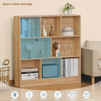 LEYAOYAO 8 Cube Bookshelf with Wood Base,Natural 3 Tier Mid-Century Modern Bookcase,Standing Wide Bookshelves Storage Organizer Shelf,Rustic Display Cabinet Book Shelves for Bedroom,Living Room