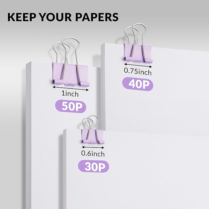 NEEWAY 100 Count Binder Clips Assorted Sizes, Paper Binder Clips (0.6inch 0.75inch 1inch), Metal Paper Clamps for Office and Home