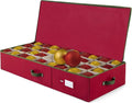 ZOBER Underbed Christmas Ornament Storage Box - Stores 72 Large 4" Ornaments, With Dividers - Tear Proof 600D Oxford Fabric, Ornament Organizer Storage Box, Durable Christmas Containers Holder - Red