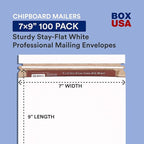 BOX USA StayFlat Envelope 7"L x 9"W 100-Pack for Keeping Photos, Documents & Artwork Protected During Mailing and Shipping