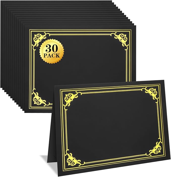 30 Packs Certificate Holders, Black Certificate Covers, Diploma Holders, Certificate Folders with Gold Foil Border for Letter Size 8.5" x 11" Certificates, Diploma, Documents, Award Cover