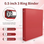 SUQJOY 0.5-inch 3 Ring Binder with 2 Inside Pockets, 0.5'' Basic Binders Holds US Letter Size 8.5'' x 11'' Paper - Versatile Binders for Office, School and Home Use (Pack of 12, Assorted Color)