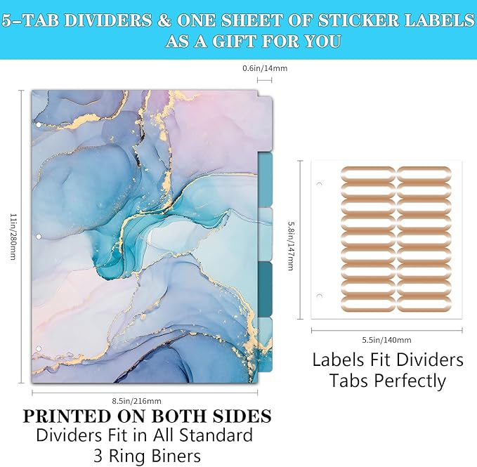 Lateefah 3 Ring Binder, 1 Inch Binder Organizer for Letter Size(8.5'' x 11'') with 5-Tab Dividers and Pockets, File Folders with Low Profile Clipboard for Office, School Supplies