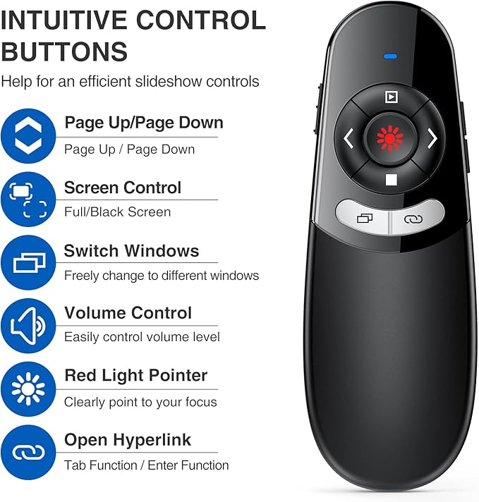 DINOSTRIKE Wireless Presenter Remote with Portable Case, USB C Presentation Clicker with case for PowerPoint with Storage Organizer Bag-Teachers Office Essentials