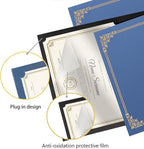 15 Pcs Certificate Holders 8.5 x 11 Additional 15 Pcs Plastic Film, Diploma Covers Gold Foil Border Certificate Holder for Letter Size 8.5x11 Cardstock,Certificates,Document Papers (Blue, 15 Sets)