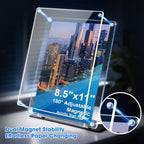 Rebehari 180° Adjustable Acrylic Sign Holder 8.5"x11", Magnetic Code Sign Menu Stand with Stable Base, Double-Sided Clear Table Paper Display Holder For Office, Store, Restaurant