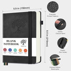 PERCUN Blank Journal Ntebook for Men & Women, 160 Pages Blank Journals for Writing, Drawing,Sketch Book,5.9" x 8.5" Leather Sketchbook, Unlined Notebook for Work, School, Art (Black)