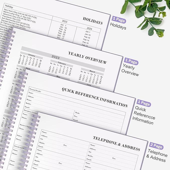 Planner Undated, Asten Daily Planner Agenda with To Do List, Hourly Planners for Women and Men, Spiral Appointment Book Planners Notebook with Elastic Closure, Day Planner for ADHD 8.5" x 11" (Purple)
