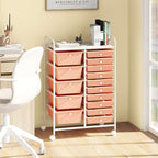 DORTALA 15-Drawer Rolling Storage Cart with Drawers, Rolling Utility Cart w/Removable Drawers & Universal Wheels, Tools Scrapbook Paper Organizer for School, Office, Home, Classroom (Light Pink)