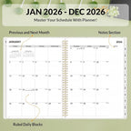 SUNEE 2026 Planner, Weekly and Monthly Calendar Planner, January 2026-December 2026, Daily Agenda with Tabs, Note Pages, Spiral Binding, 8.5"x11", Eucalyptus