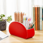 BONNY DODO Remote Control Holders Organizer Box with 5 Compartment PU Leather Multi-functional Office Desk Storage Caddy Store Tv Remote for Media Player,Brush,Pencil,Glassees&Office Supplies (Red)