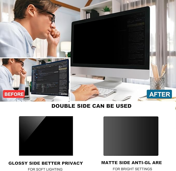 Pozlle 24 Inch Computer Privacy Screen Shield [2 Pack] for 16:10 Widescreen Desktop Monitor - Anti-Glare Blue Light Privacy Filter and Anti Spy Privacy Screen Protector Film