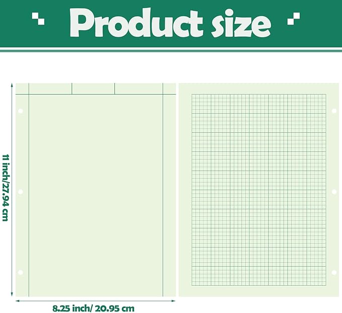 Seajan 5 Pcs Engineering Paper Notebook Engineering Computation Pad 8.5 x 11 Inches Engineer Graph Paper Notepad, 5 Squares Per Inch 3 Hole Punched Computation Pad, 100 Sheets/pack (Green)