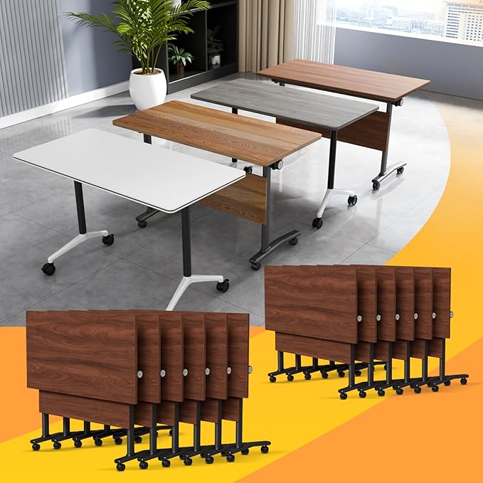 Conference Table Flip Top Mobile Conference Room Tables,Folding Conference Table with Wheels,Large Meeting Training Seminar Table Saving Space for Office Classroom(12D,47.2'')