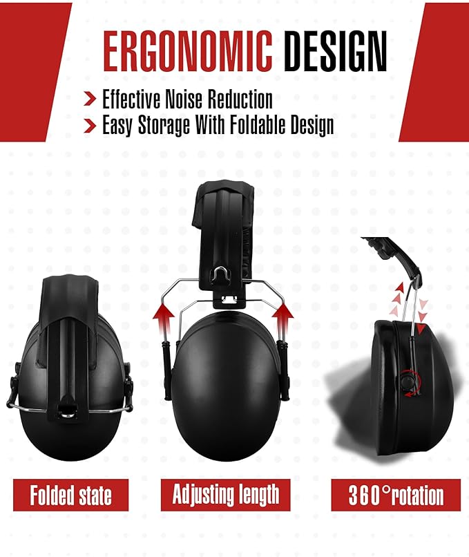 Copkim 12 Pcs Hearing Protection Ear Muffs NRR 28dB Noise Reduction Headphones Shooting Ear Protection Earmuffs(Black)