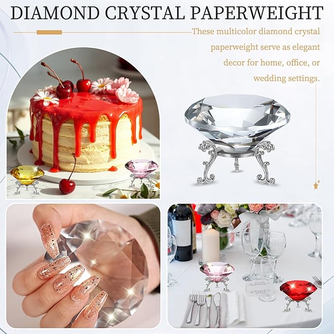 PATIKIL Diamond Crystal Paperweight, 80mm / 3.15" Crystal Paperweight Paper Weight with Silver 19 Metal Base for Home Office Desktop Table Decor Wedding Party Ornaments, Clear