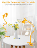 LiFMIRA Desk Lamp Clip on Lamp for Bed Headboard LED Reading Light for Bed, 3 Colors 10 Dimmable Brightness, Book Light for Reading in Bed Flexible Neck Clip on Light Clamp Lamp for Bed Desk(Yellow)