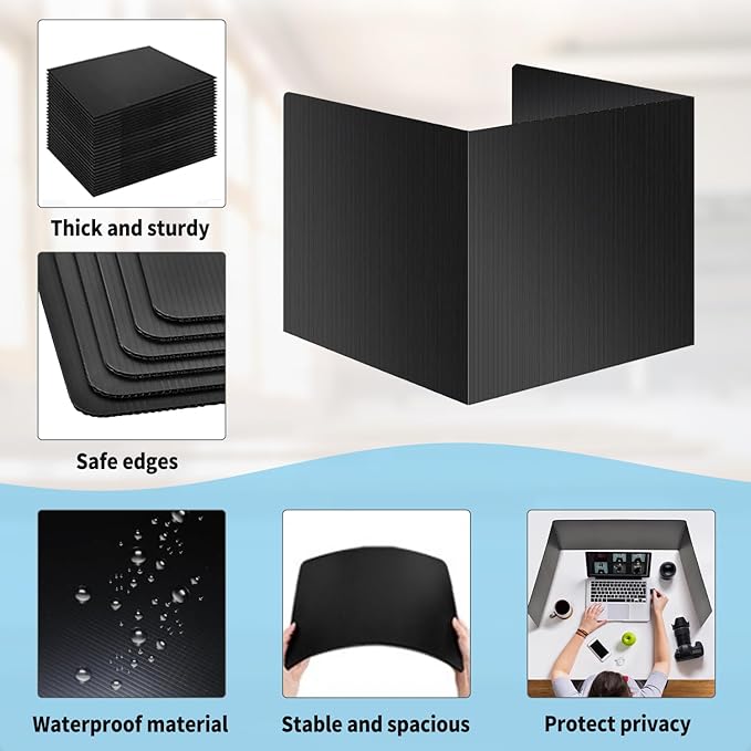 2 Pack Black Desk Dividers for Students, Waterproof Plastic Study Boards, Durable Exam Privacy Shields, Classroom Privacy Folders, Ideal School Supplies for Focused Learning (2 Pack)