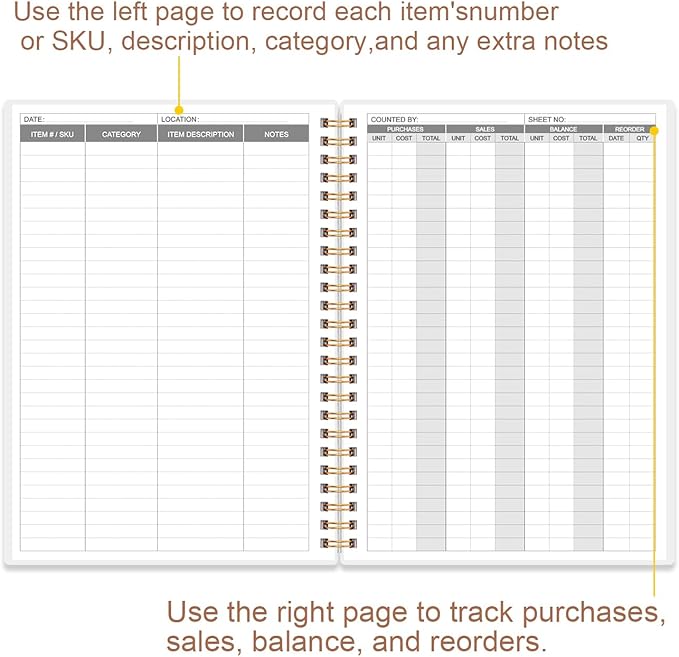 Inventory & Sales Log Book for Small Business – Inventory Ledger Book, Inventory Notebook, Order Tracker for Purchases, Sales & Reorders, 5.8" x 8.5", Rose Leaf