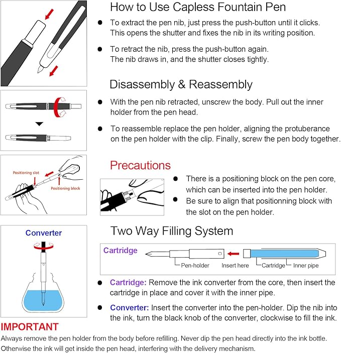 JINHAO 20 Press Fountain Pen, Retractable Capless Resin Pen with Ink Converter (EF Nib 0.4mm, Dark Blue)
