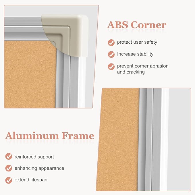 AMUSIGHT Double-Sided Large Cork Board, 60" x 36" Foldable Hanging Aluminum Framed Bulletin Board, Vision Board Pin Board Corkboards for Walls, Office, School Decor, 20 Pushpins