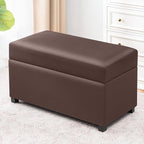 Joveco 32" Leather Storage Ottoman Bench, Rectangle Foot Rest Stool for Living Room, Bedroom, Entryway, Brown