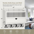 Nekon Mail Organizer with Drawer for Wall, 12"W x 10"H x 3.1"D Mail Sorter Wall Mounted, Wooden Key Holder Wall File Organizer Letter Sorter for Letter Magazines (White)
